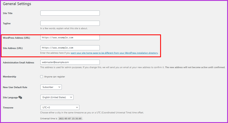 Review Your WordPress URL Settings