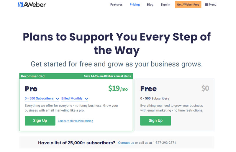 AWeber Plans and Pricing