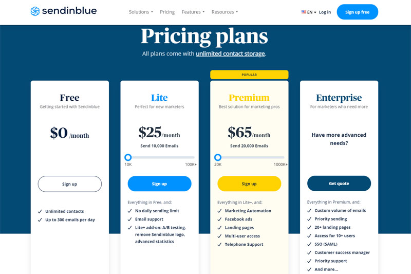 Sendinblue Plans & Pricing